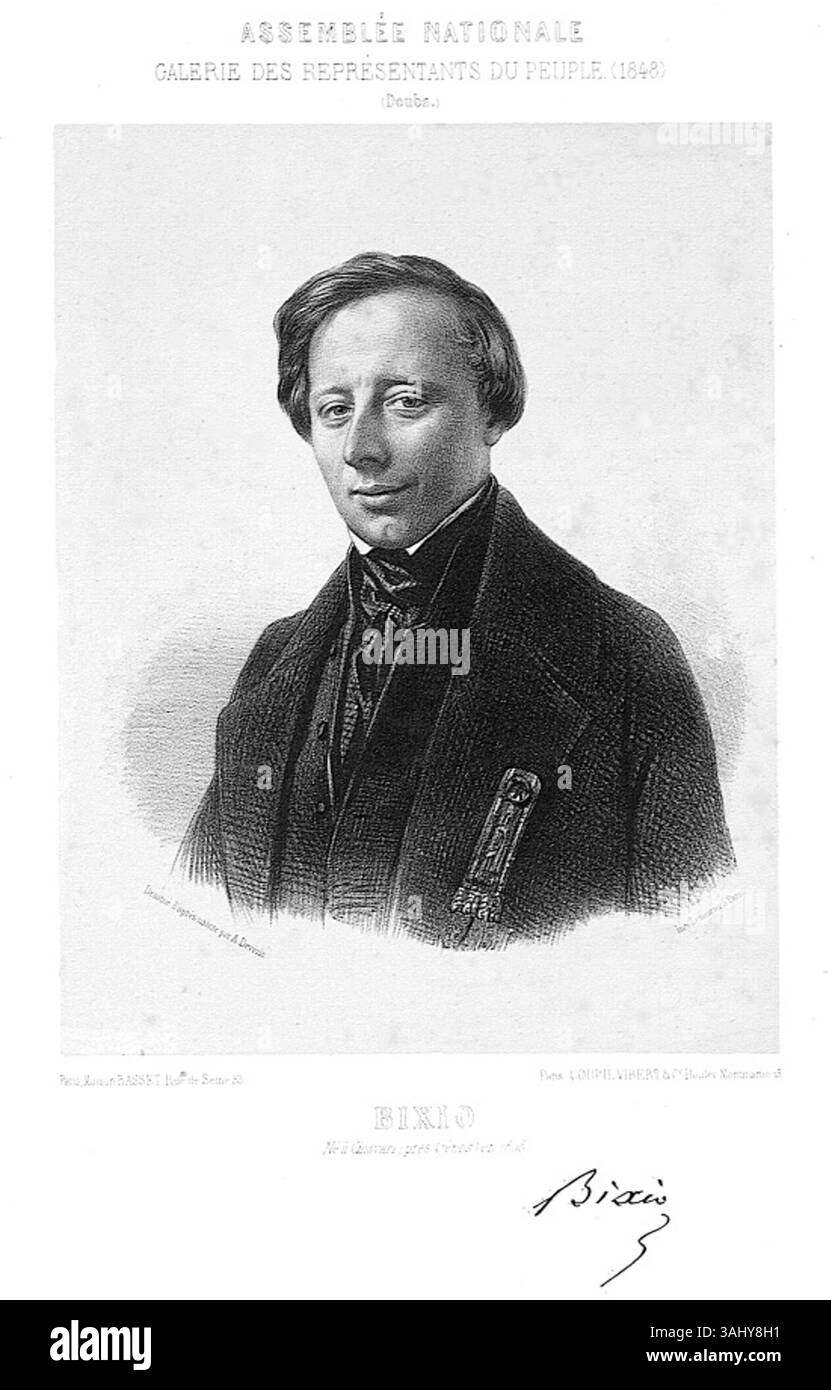 Questo dipinto di Jacques Alexandre Bixio del 1848 raffigura la *Assemblée nationale*, concentrandosi sulla galleria dei rappresentanti francesi del popolo. L'opera d'arte evidenzia il momento significativo della storia politica francese durante il periodo rivoluzionario. Foto Stock