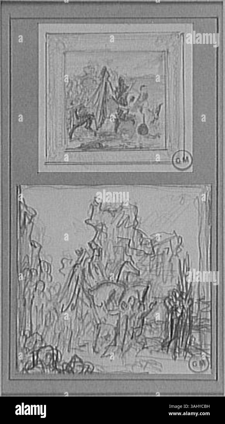 Questo lavoro presenta due fogli di studio per la raffigurazione dei tre Re, concentrandosi sulle rappresentazioni dettagliate delle figure reali. Gli studi esplorano la composizione, il gesto e il carattere dei re. Foto Stock