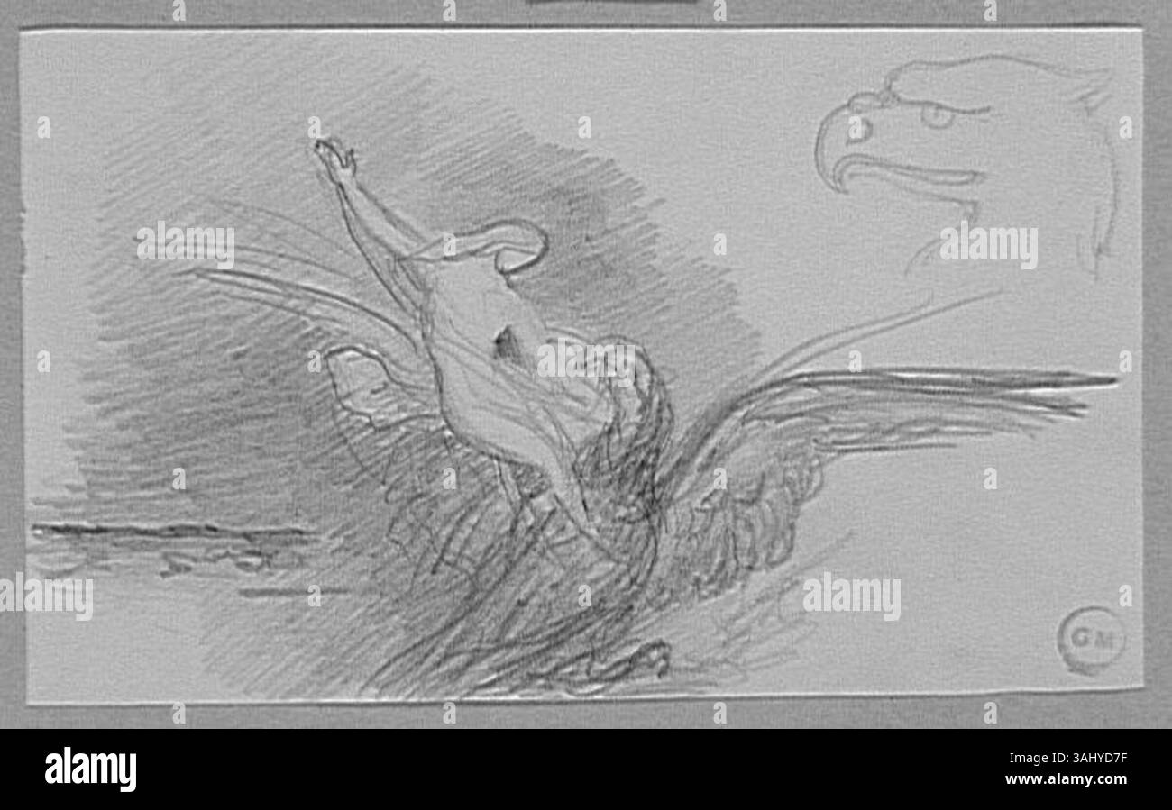 Etudes pour l'Enlèvement de Ganymède di Gustave Moreau, creato tra il 1850 e il 1895, sono studi sulla scena mitologica del rapimento di Ganimede da parte di Zeus. Gli studi sottolineano le figure, il movimento e la natura drammatica della scena. Foto Stock