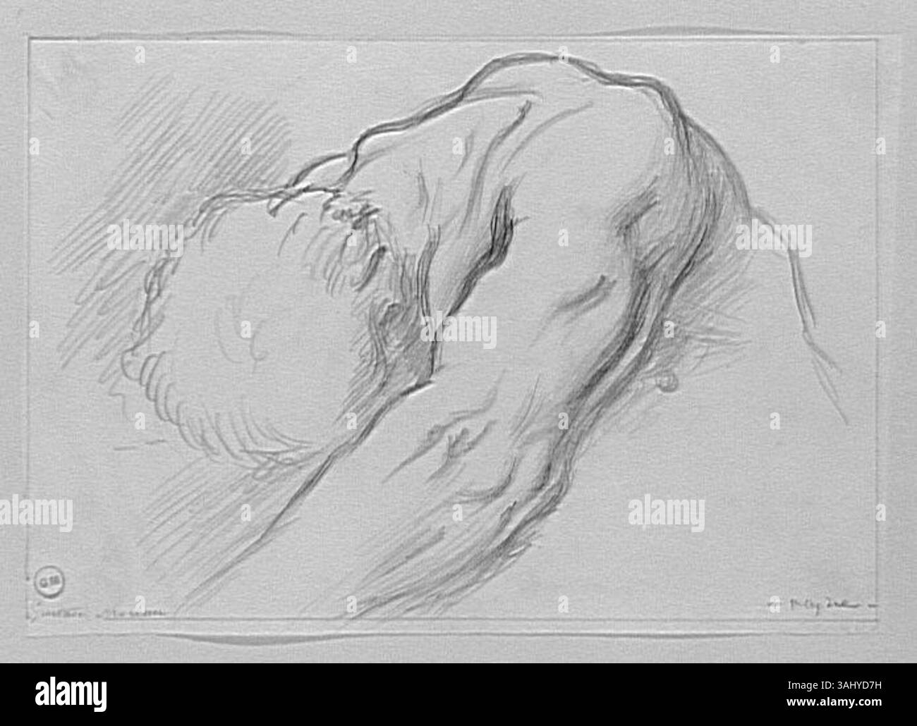 Questo studio anatomico di Gustave Moreau si concentra sulla testa e sul braccio esteso di Ercole, preparandosi per la sua rappresentazione nella battaglia con l'Idra. Il disegno evidenzia l'anatomia e la postura dettagliate dell'eroe. Foto Stock