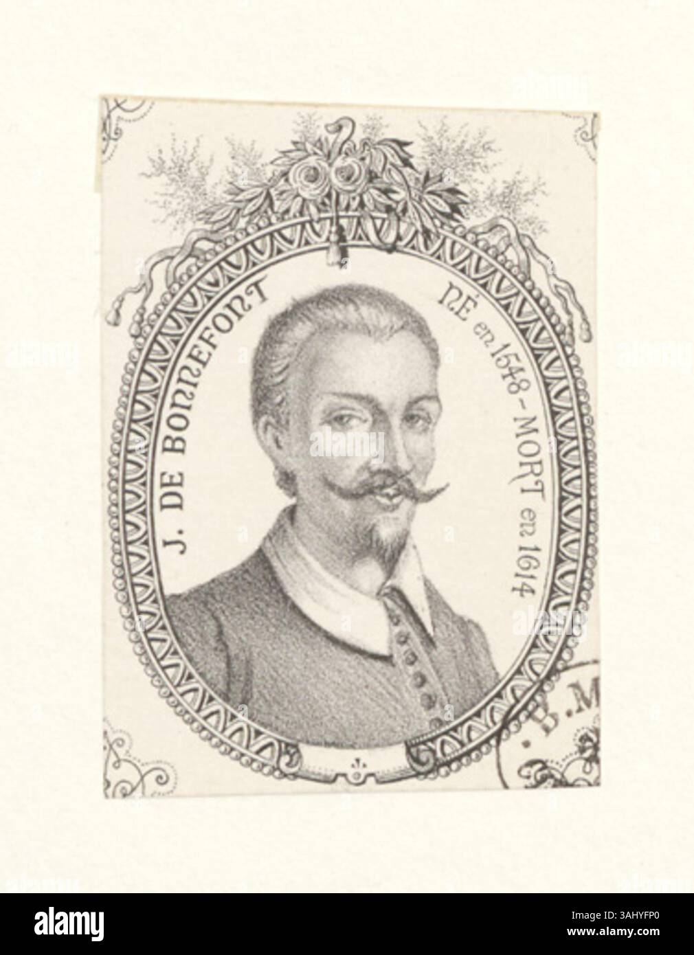 Una litografia di J. de Bonnefont (1548-1614), creata da Ambroise Tardieu (1840-1912), ospitata nella collezione Boyer. Riflette lo stile storico e dettagliato di Bonnefont, eseguito dall'abilità di Tardieu nella litografia. Foto Stock