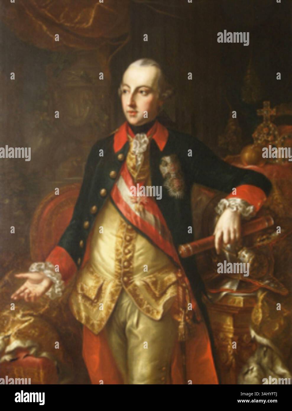 Un ritratto dell'imperatore Giuseppe II, imperatore del Sacro Romano Impero, dipinto tra il 1755 e il 1790, raffigurante lui in abito regale. Fu prodotto durante il suo regno, mostrando il suo legame con la nobiltà europea. Foto Stock