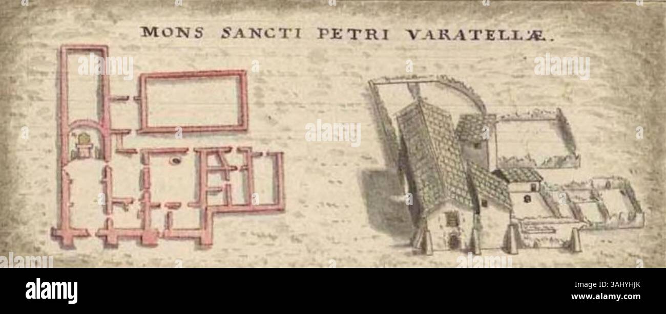 Una mappa raffigurante l'Abbazia di San Pietro in Varatella dall'Atlante dei Domini della Serenissima Repubblica di Genova, creata da Matteo Vinzoni nel XVIII secolo. Foto Stock