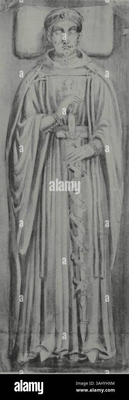 Questa statua sdraiata del 1903 di Vicente Poleró y Toledo raffigura Pedro Fernández Cabeza de Vaca, ex Maestro dell'ordine di Santiago, situato nella Cattedrale di Burgos, Spagna. Foto Stock