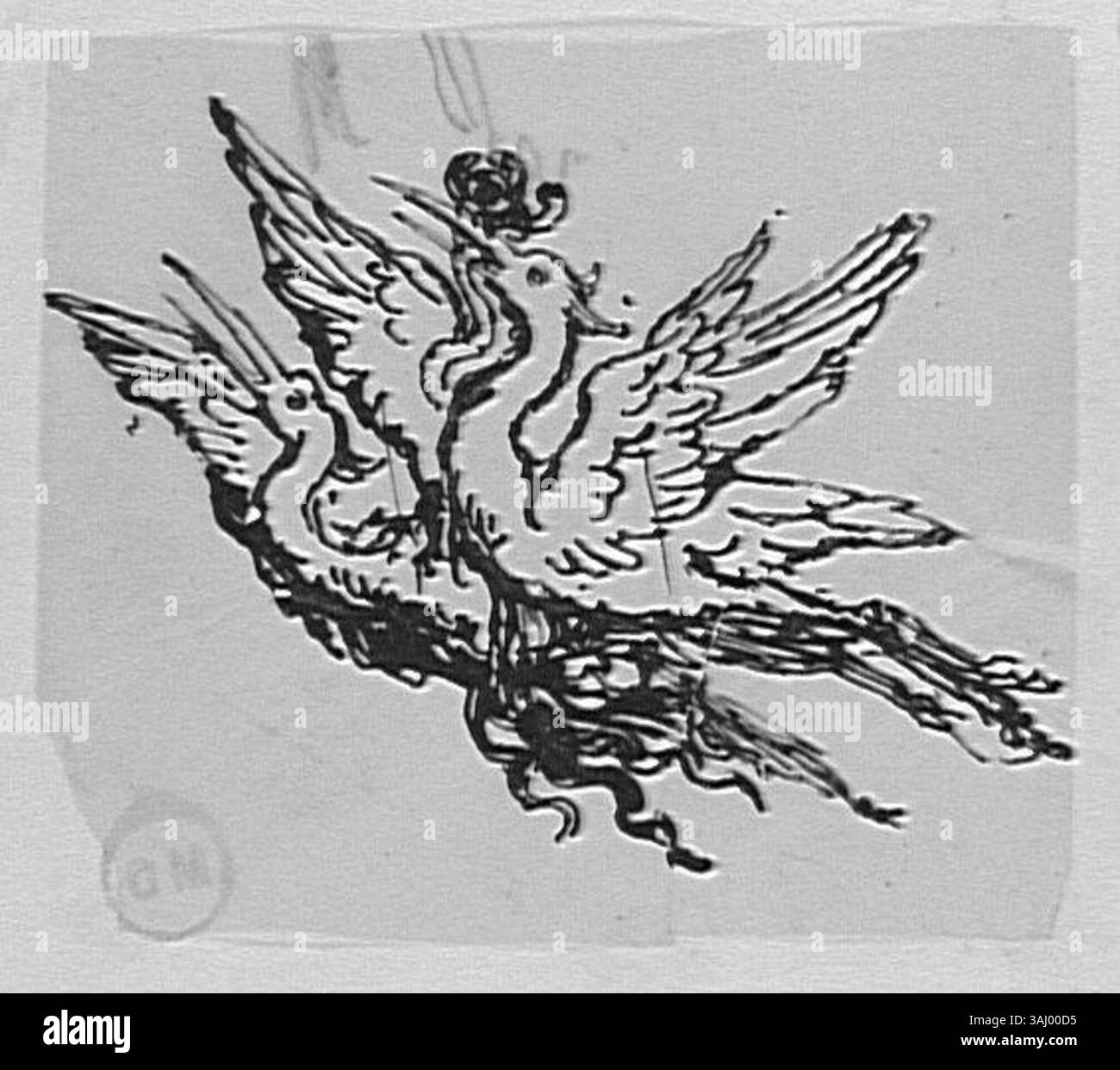 Questo studio di Gustave Moreau, creato tra il 1850 e il 1895, raffigura due aironi in volo, sottolineando la grazia e la fluidità del loro movimento. L'opera cattura la bellezza della natura attraverso la rappresentazione di uccelli in movimento. Foto Stock