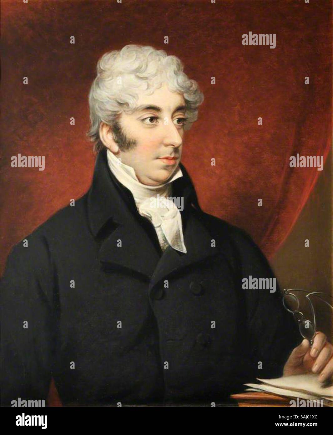 Questo ritratto, creato dopo l'opera di John Downman, raffigura Isaac D'Israeli, che mostra la tradizione britannica della ritrattistica letteraria e intellettuale. Foto Stock