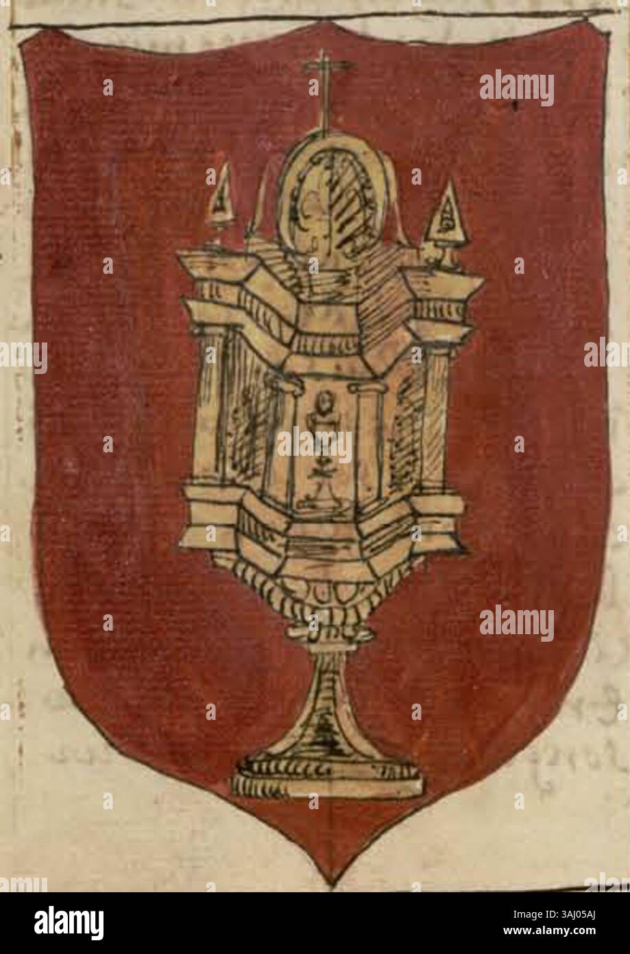 L'"Escudo da Galiza" nel 'Nobiliario' originale del XVI secolo di Juan Pérez de Vargas e Diego Hernández de Mendoza presenta stemmi e lignaggi familiari, che documentano la storia nobile e l'araldica della Galizia. Foto Stock