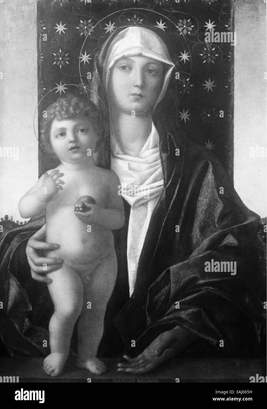 La "Madonna con bambino" di Giovanni Bellini, dipinta intorno al 1500, faceva parte della collezione Gemäldegalerie Berlin prima di essere persa durante la guerra. Questo pezzo religioso presenta la Vergine Maria e il bambino Cristo, un tema comune nell'arte rinascimentale. Foto Stock