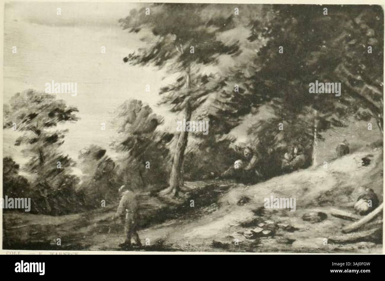 Il dipinto del XVII secolo "Road in Twilight" di Adriaen Brouwer cattura un paesaggio rurale al crepuscolo. Questo olio su tela riflette le qualità atmosferiche del crepuscolo, con particolare attenzione al passaggio tra luce e buio. Foto Stock