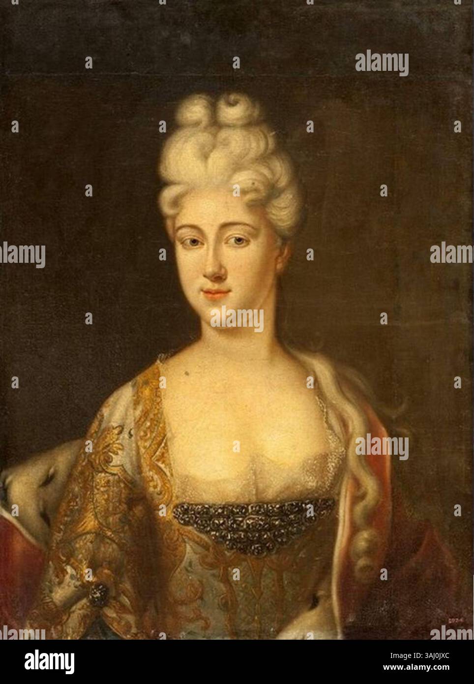 Il ritratto di Carlotta Cristina di Brunswick-Lüneburg, dipinto all'inizio del XVIII secolo, riflette il suo nobile status di moglie di Alexei Petrovich, zarevic di Russia. Questa opera d'arte, ospitata presso il Museo dell'Hermitage, mostra la moda reale e la vita di corte del periodo in un dipinto ad olio riccamente dettagliato. Foto Stock