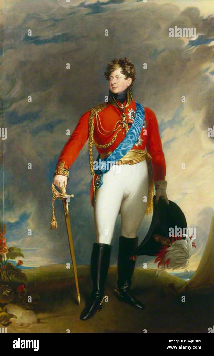 Un ritratto del 1815 di re Giorgio IV come gentiluomo privato, dipinto da Thomas Lawrence. Questo olio su tela presenta il re in un abbigliamento informale, riflettendo l'immagine personale del monarca. Foto Stock