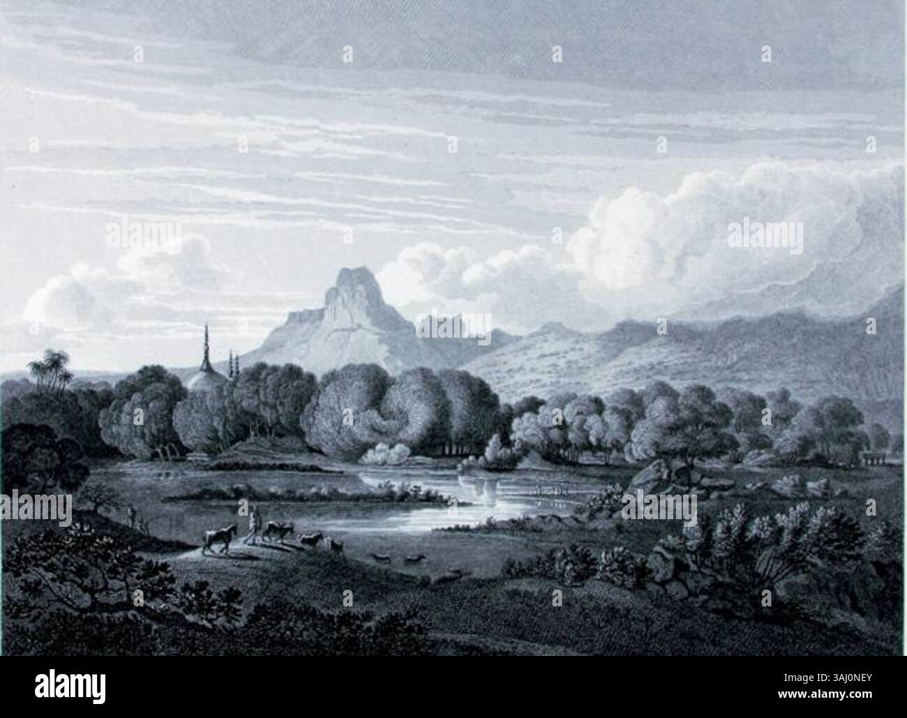 Questa incisione di James Fittler del 1809 raffigura una vista da Panwell, una città situata nella provincia indiana di Aurangabad, come documentato nei registri di viaggio di George Visconte Valentia. Foto Stock