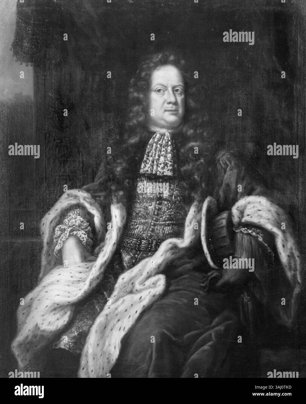 Il ritratto di David Klöcker Ehrenstrahl del 1690 di Axel Julius De la Gardie, un nobile svedese, lo ritrae in abito aristocratico, eseguito in olio su tela con particolare attenzione ai dettagli e alla precisione storica. Foto Stock