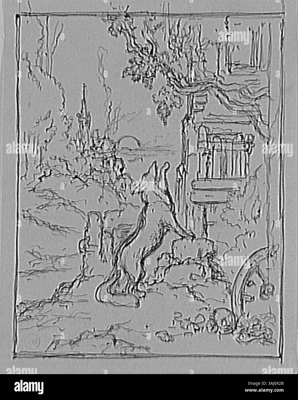 Lo studio del 1850-1895 "Etude pour le Renard et les Raisins" di Gustave Moreau raffigura uno schizzo relativo alla favola della volpe e dell'uva, che riflette la sua interpretazione della storia. L'opera fa parte della collezione del Museo Gustave Moreau. Foto Stock