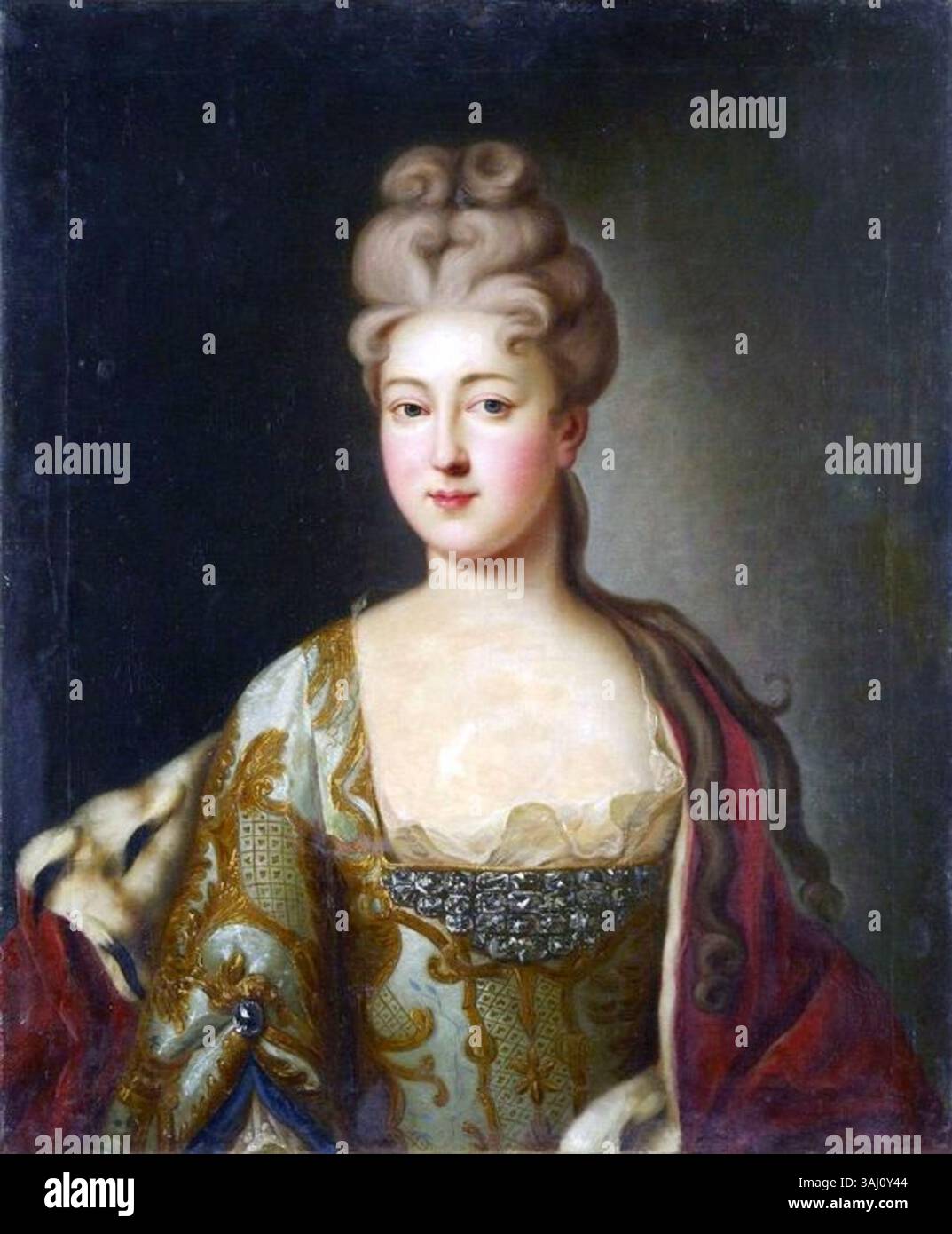 Il ritratto di Carlotta Cristina di Brunswick-Lüneburg (1694-1715), dipinto all'inizio del XVIII secolo, raffigura la moglie di Alexei Petrovich, zarevic di Russia. Cattura il suo abbigliamento nobile e la sua presenza dignitosa, riflettendo la moda e la vita di corte dell'aristocrazia russa durante quel periodo. Foto Stock