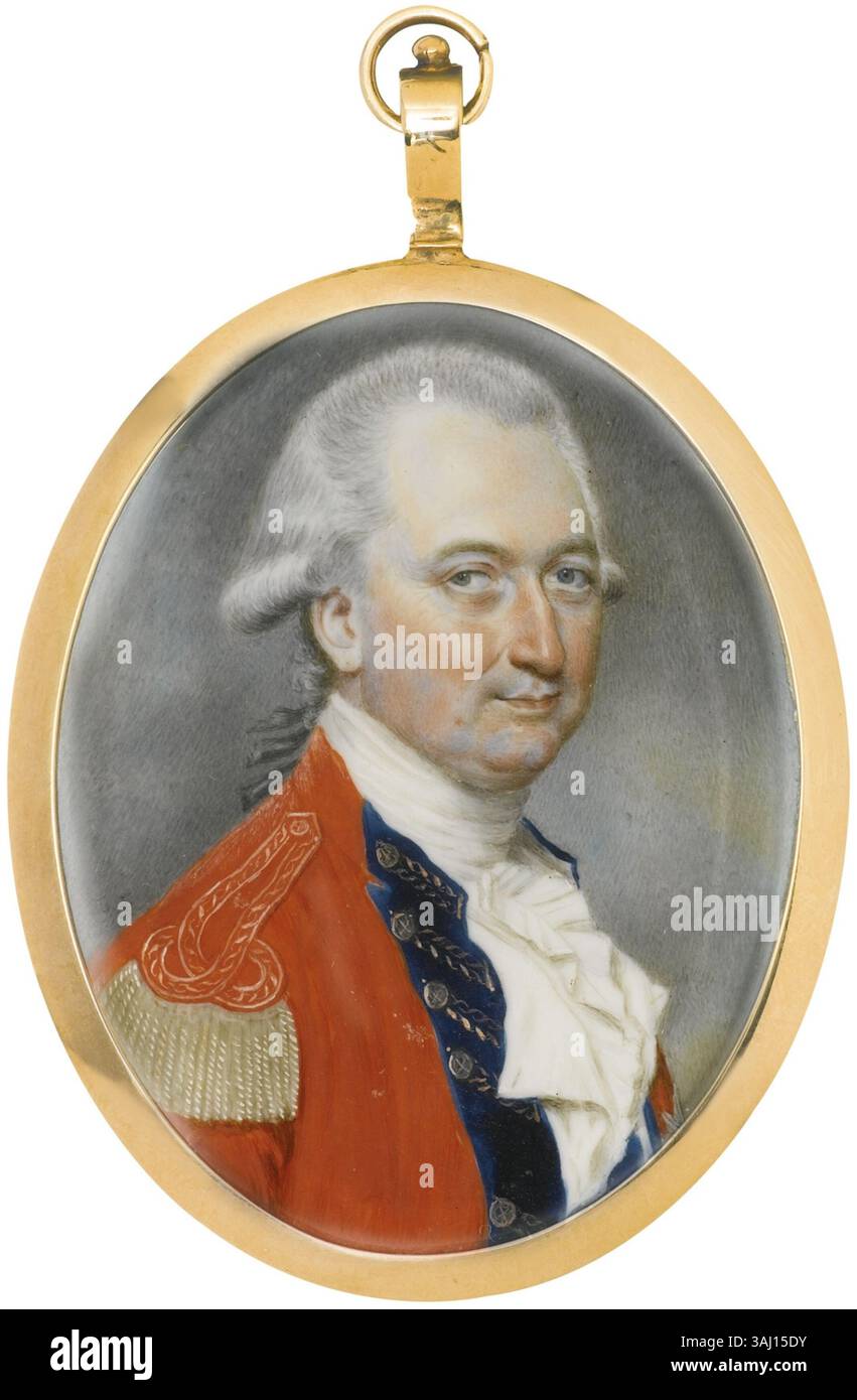 Samuel Andrews dopo John Smart, 1792 anni. Un acquerello in avorio raffigurante Charles Cornwallis, i marchese Cornwallis, una figura chiave della rivoluzione americana, noto per la sua resa a Yorktown. Il pezzo è incorniciato in oro. Foto Stock