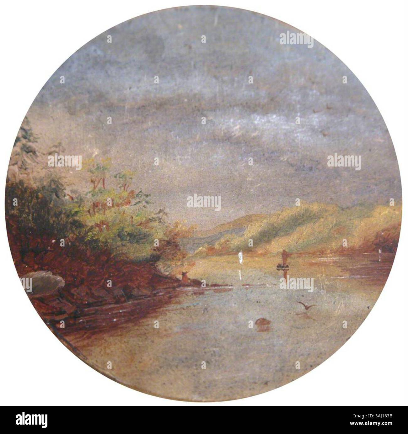 Questo dipinto a olio su tavola della metà del XIX secolo raffigura "The Dingle", un'area panoramica del braccio nord-occidentale di Halifax, nuova Scozia. Il tranquillo paesaggio cattura la bellezza naturale della costa canadese. Foto Stock