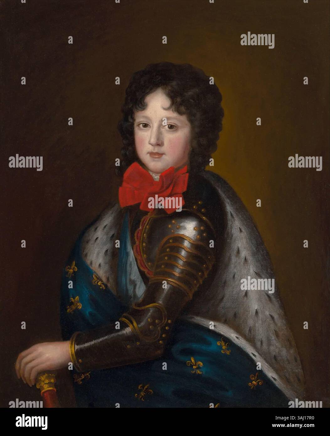 Attribuito a un seguace di Pierre Gobert, questo ritratto ad olio su tela del XVII secolo probabilmente raffigura Filippo, duca d'Orléans, piuttosto che Luigi, duca di Borgogna, come un tempo credeva. Cattura le nobili caratteristiche e la grandezza dell'aristocrazia francese. Foto Stock