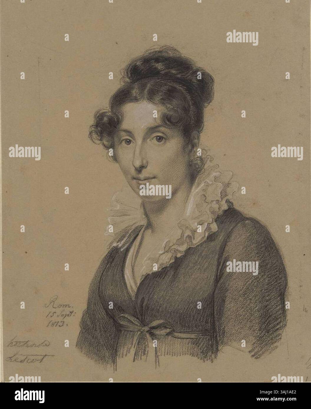 Questo ritratto, disegnato da Carl Christian Vogel von Vogelstein nel 1813, raffigura Antoinette Cécile Hortense Haudebourt-Lescot, un pittore francese nato nel 1784. Il disegno in gesso nero e bianco si svolge nel Kupferstich-Kabinett di Dresda. Foto Stock