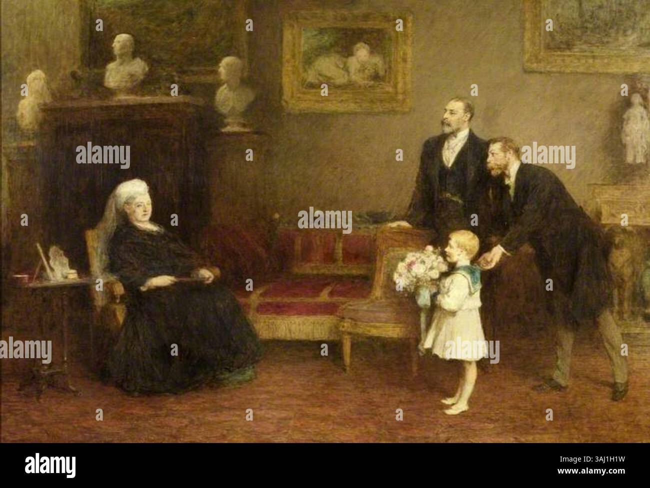 Il dipinto ad olio di William Quiller Orchardson del 1899 "le quattro generazioni", un ritratto di famiglia con Victoria, Edward VII, George V ed Edward VIII, ospitato nella Russell-Cotes Art Gallery & Museum. Foto Stock