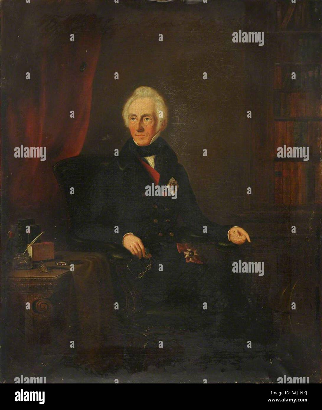 Questo dipinto, una copia del XIX secolo dopo George Hayter, ritrae l'ammiraglio Sir William Hotham (1772-1848). L'opera si basa sul ritratto originale di Hayter, che cattura la posa dignitosa dell'ammiraglio e lo status militare. Il dipinto è ospitato nella collezione Royal Museums Greenwich. Foto Stock