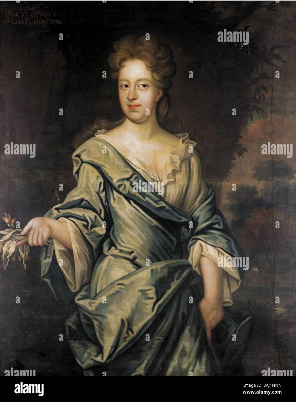 Questo ritratto, dipinto nel XVII secolo dalla cerchia di David Scougall, raffigura Lilia, figlia di Alessandro, V Lord Elphinstone. L'olio su tela riflette la moda e lo stile del ritratto del periodo. Foto Stock