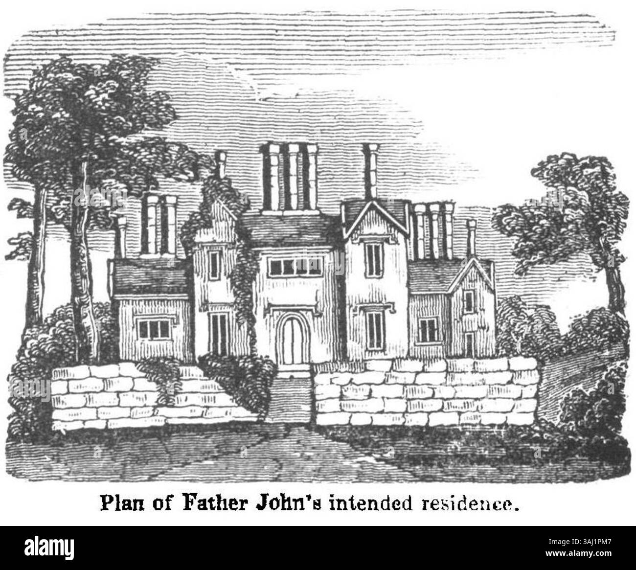 Questo piano del 1835 della residenza di padre John a Toher, nella contea di Cork, riflette il progetto architettonico per un rifugio rurale. Il piano evidenzia la disposizione e la disposizione spaziale per uno spazio abitativo tranquillo e appartato. Foto Stock