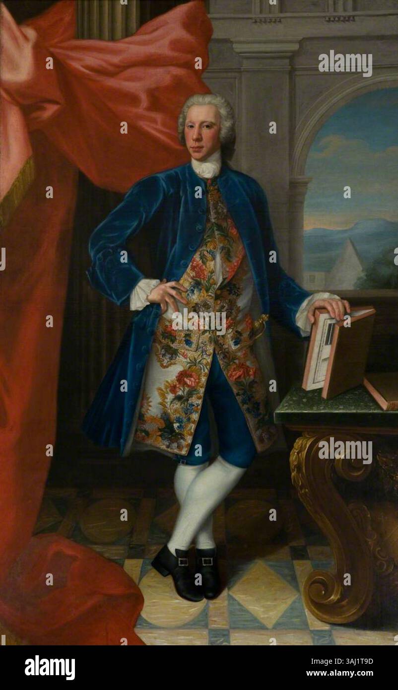 Ritratto di Thomas Kennedy, IX conte di Cassillis, dipinto da William Mosman nel 1746. Questo dipinto ad olio mostra l'aristocratico scozzese del XVIII secolo, evidenziando il suo status e il suo comportamento. Foto Stock