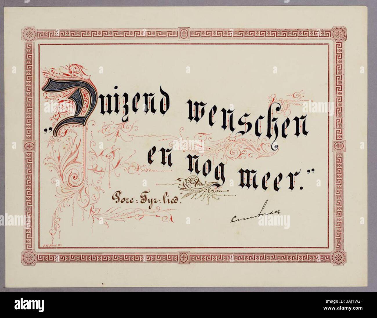 Un album amicorum presentato a A.L.G. Bosboom-Toussaint include un contributo di C. van Andel. Questa opera d'arte è conservata nell'Archivio regionale di Alkmaar. Foto Stock