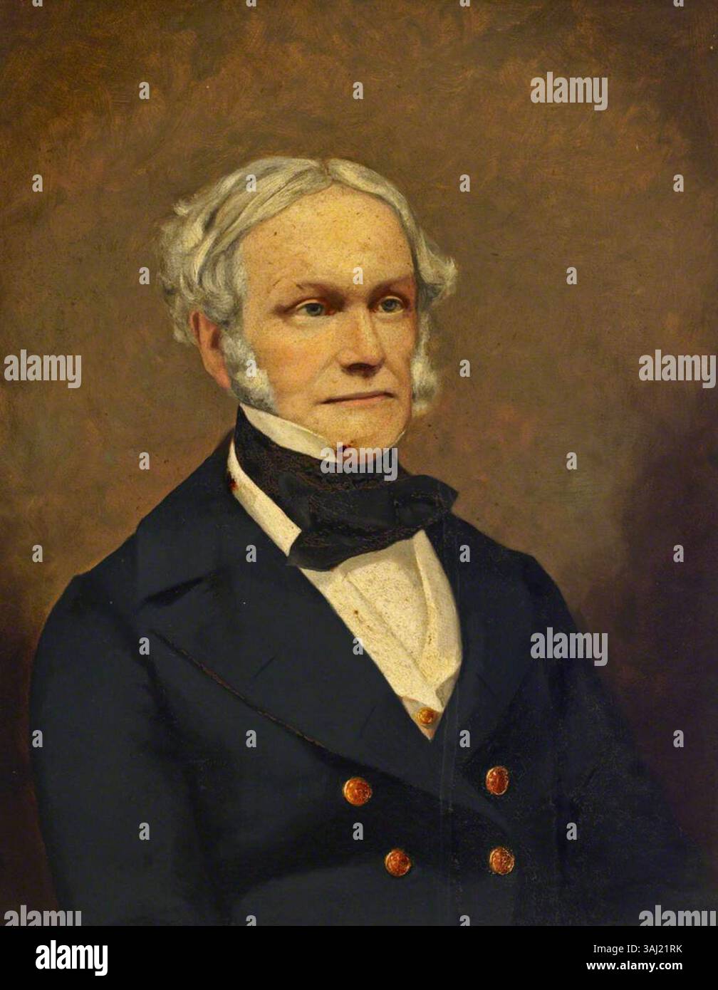 Questo ritratto, dipinto intorno al 1850, raffigura Edward Griffiths, una figura prominente del XIX secolo. L'opera d'arte a olio su tela lo cattura in una posa formale, evidenziando la sua importanza durante il periodo. Foto Stock