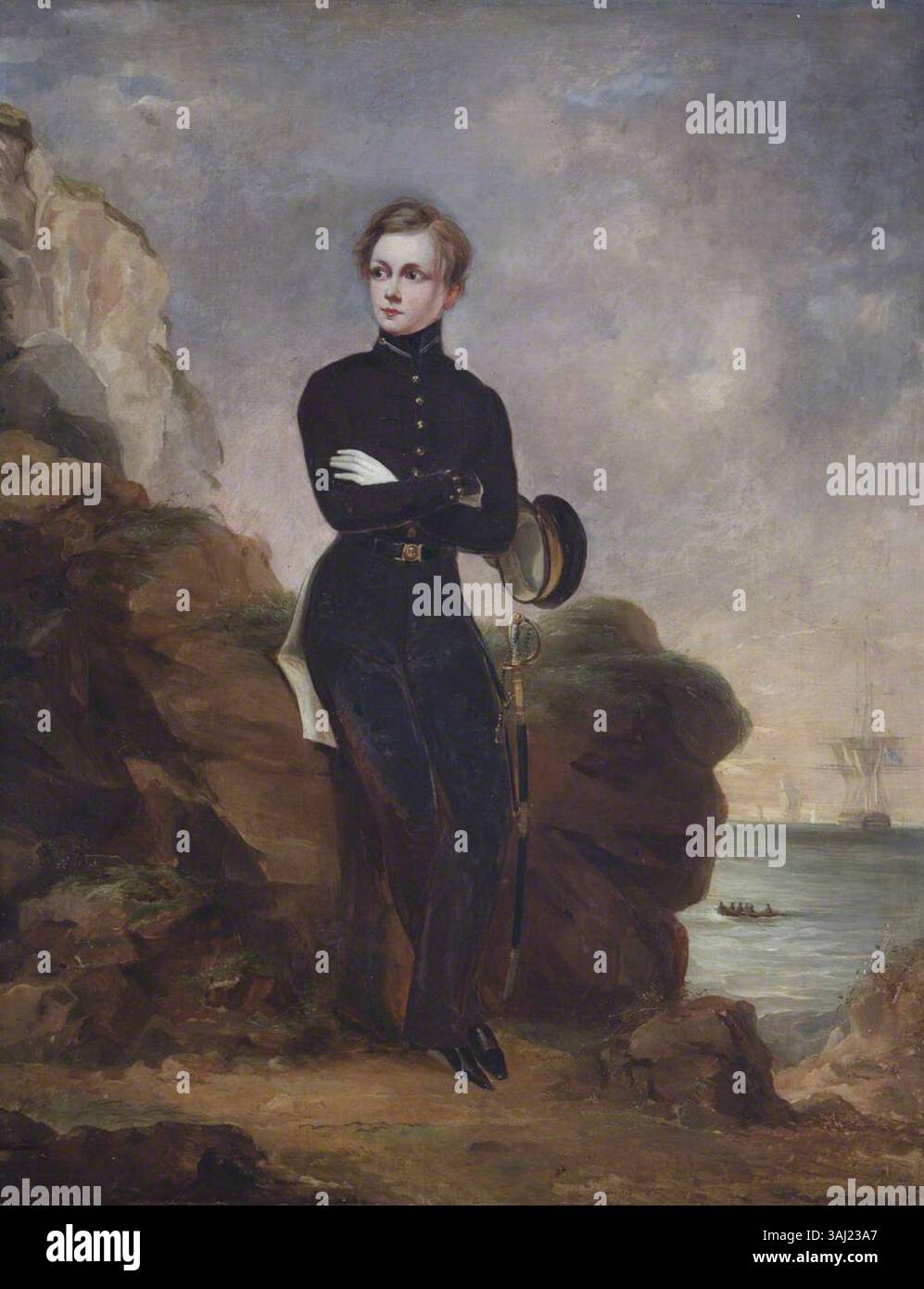 Questo olio su tela del XIX secolo ritrae Algernon Massingberd (1828-1855), una figura nota per il suo carattere eccentrico, dipinto in uno stile vivace che riflette la personalità del soggetto. Foto Stock