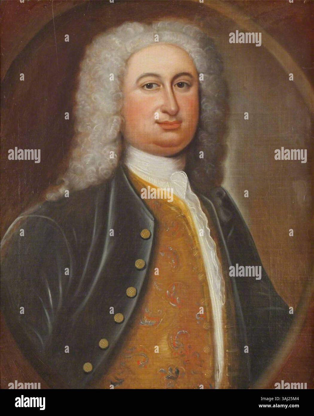 Un ritratto di Thomas Peter Strickland (1701-1754), dipinto tra il 1735 e il 1740 circa. L'olio su tela cattura la sua somiglianza, riflettendo la tradizione ritrattistica britannica del XVIII secolo. Foto Stock