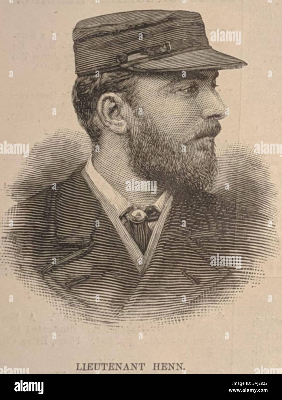 Illustrazione da Harper's Weekly, 14 agosto 1886, con il tenente William Henn RN. L'opera d'arte è un ritratto dettagliato dell'ufficiale in uniforme. Foto Stock