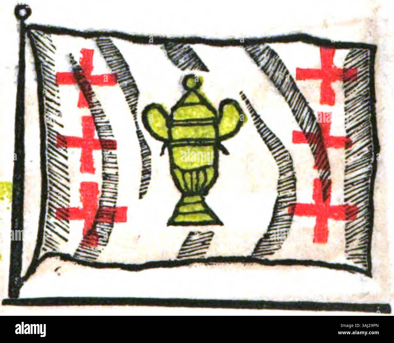 Seconda edizione della bandiera della Galizia nella pubblicazione di Alphonso Figsbee del 1856, che mostra la sua importanza in una raccolta completa di bandiere e standard marittimi globali. Foto Stock