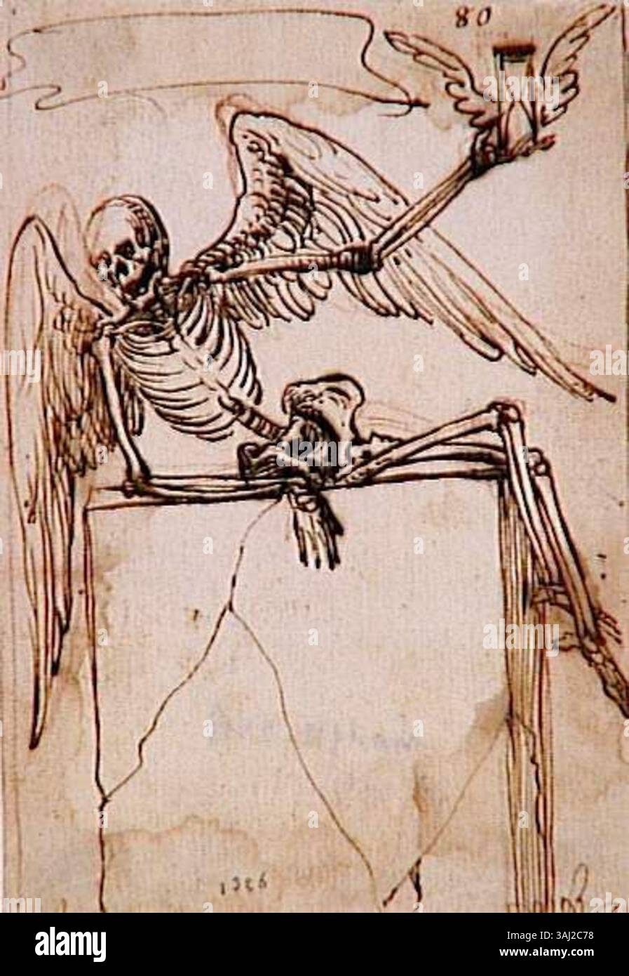 Disegno di Filippo Napoletano, creato prima del 1629, raffigurante una scena o un tema legato alla morte. Napoletano è stato un artista italiano noto per le sue opere nel primo periodo barocco. Il pezzo è attribuito alla sua abilità nel ritrarre soggetti drammatici ed emotivi in formato visivo. Foto Stock