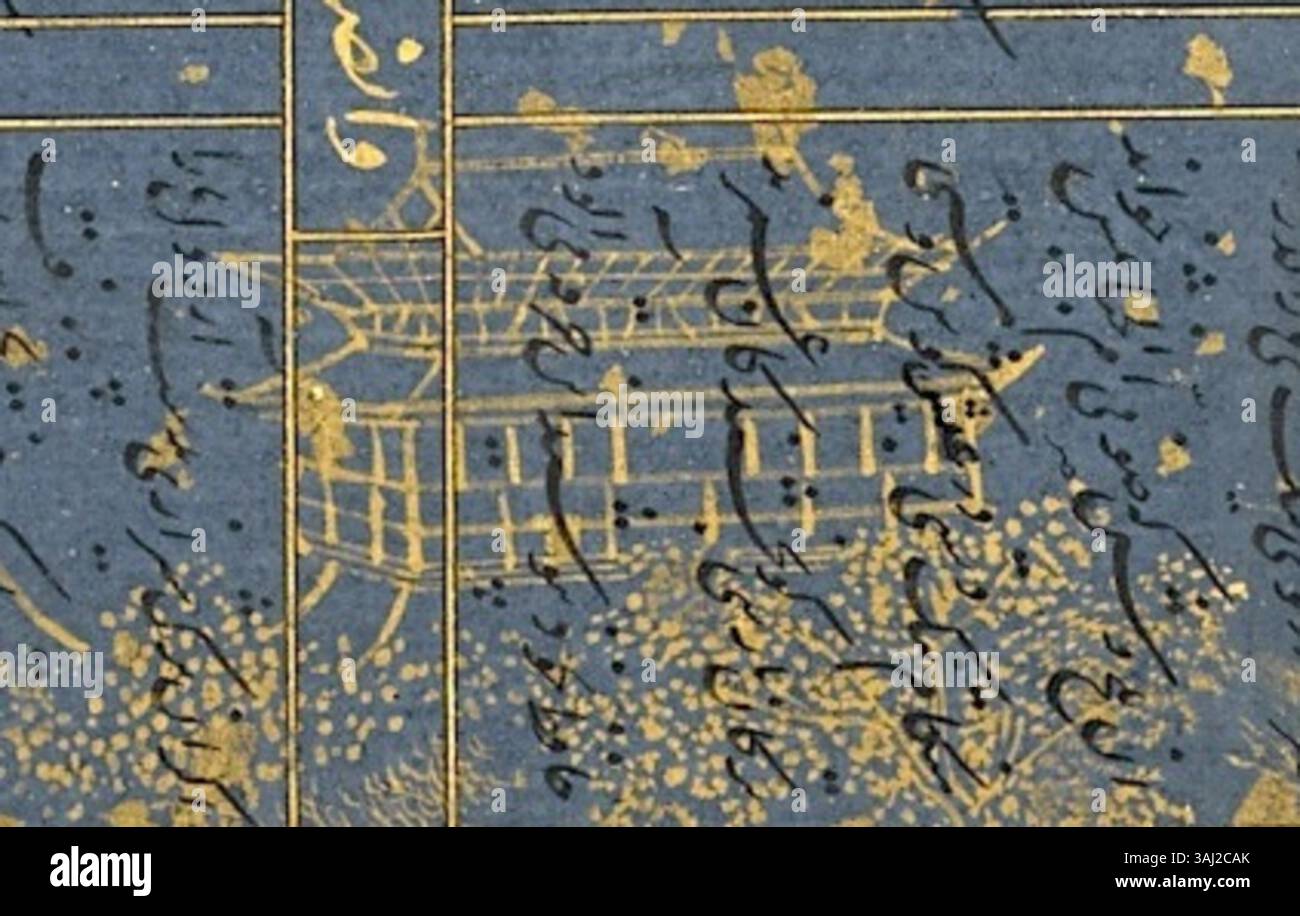 Questo folio del Dvn di Hafiz, copiato da Sulayman al-Fushanji nel 1451, presenta l'eredità continua della poesia di Hafiz. Il manoscritto, di Herat, incarna le conquiste intellettuali e artistiche dell'era timuride. Foto Stock