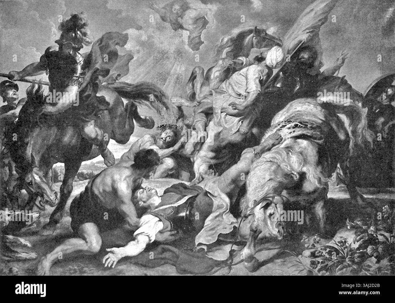 "La conversione di San Paolo" di Peter Paul Rubens (1616-1617) raffigura il drammatico momento biblico della conversione di Saul. Il dipinto è andato perduto in un incendio durante la seconda guerra mondiale nella torre di Friedrichshain a Berlino. Foto Stock