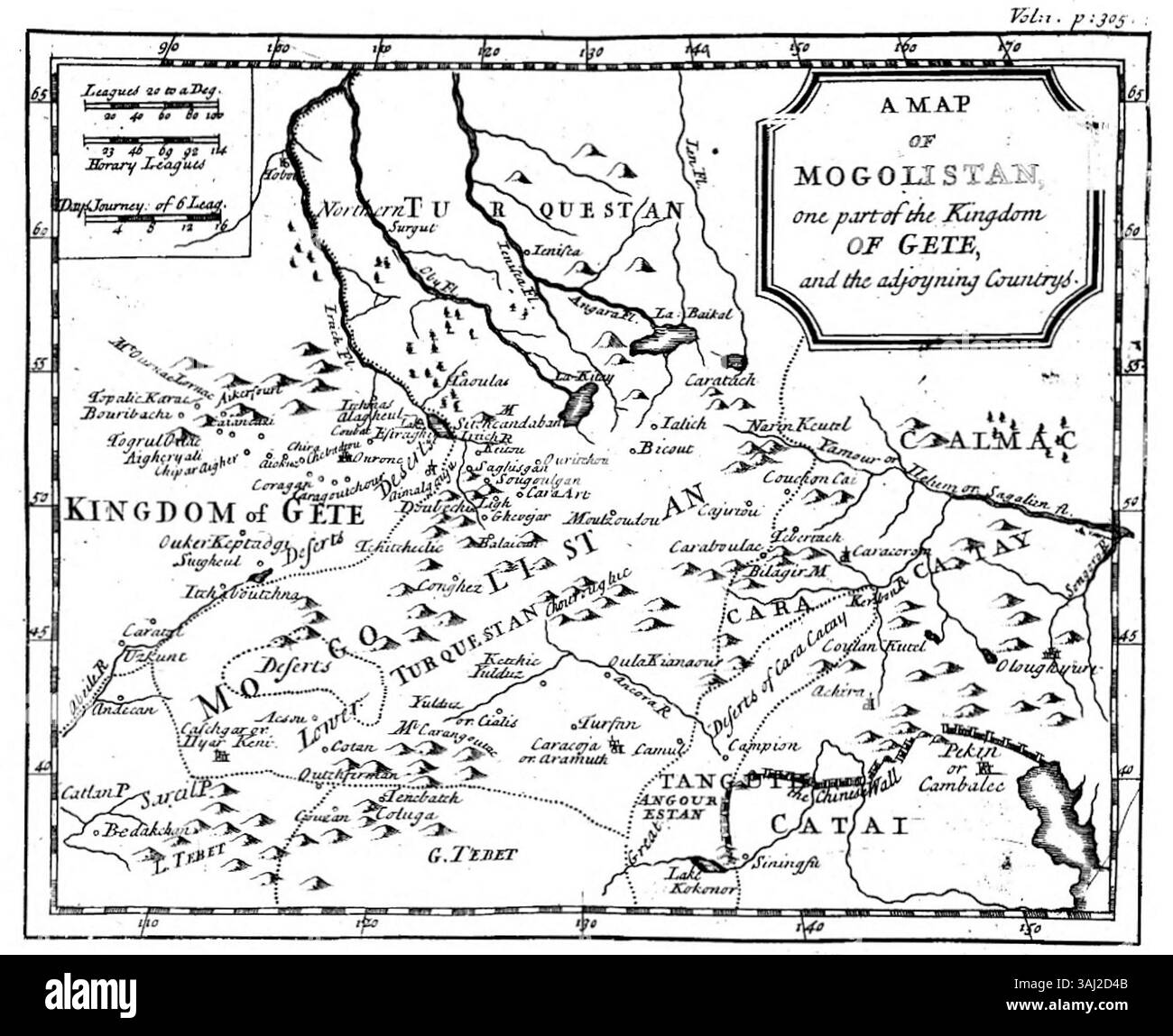 Questa mappa del Mogolistan tratta da "la storia di Timur-Bec" fornisce una rappresentazione geografica della regione durante l'impero timuride, evidenziando la portata della sua influenza e del suo controllo territoriale. Foto Stock