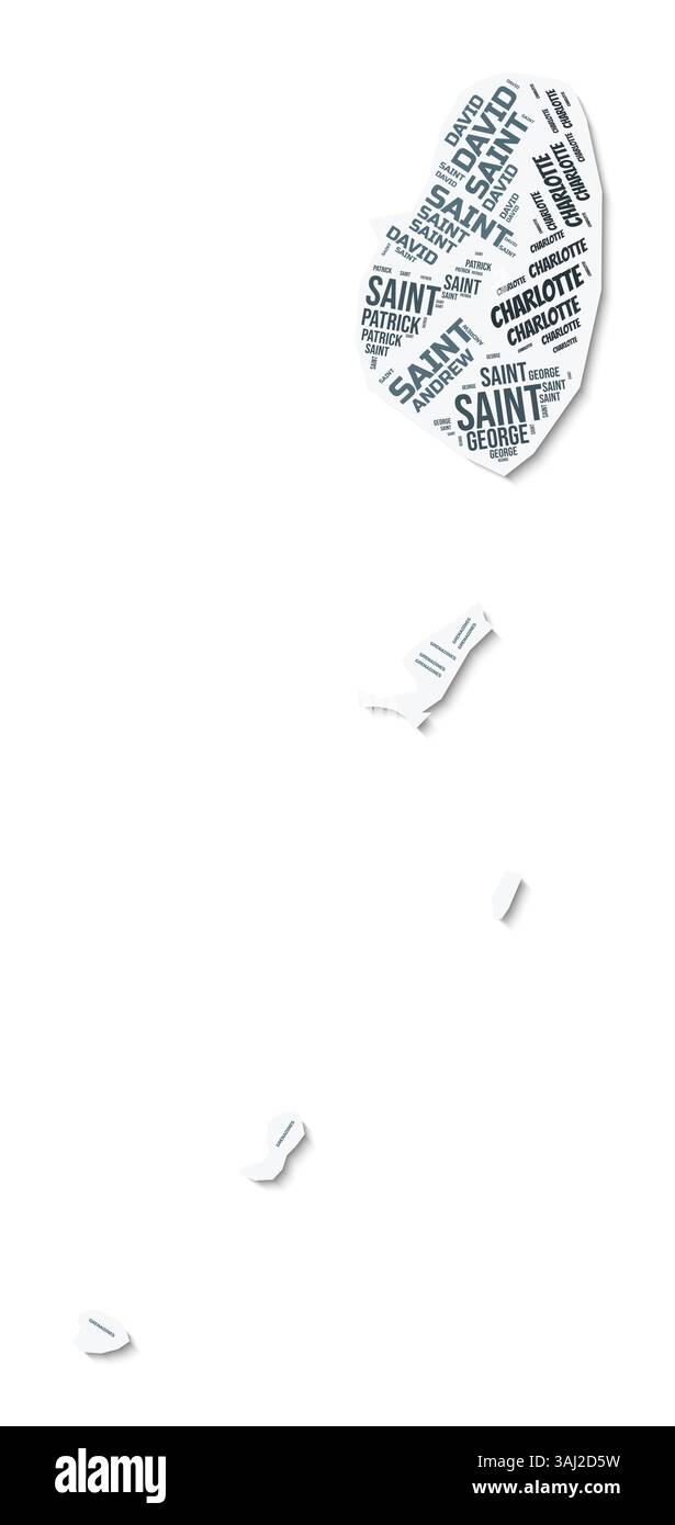 Saint Vincent e Grenadine modellano una nuvola di testo. Confine del paese con ombra su sfondo bianco. Illustrazione Vettoriale