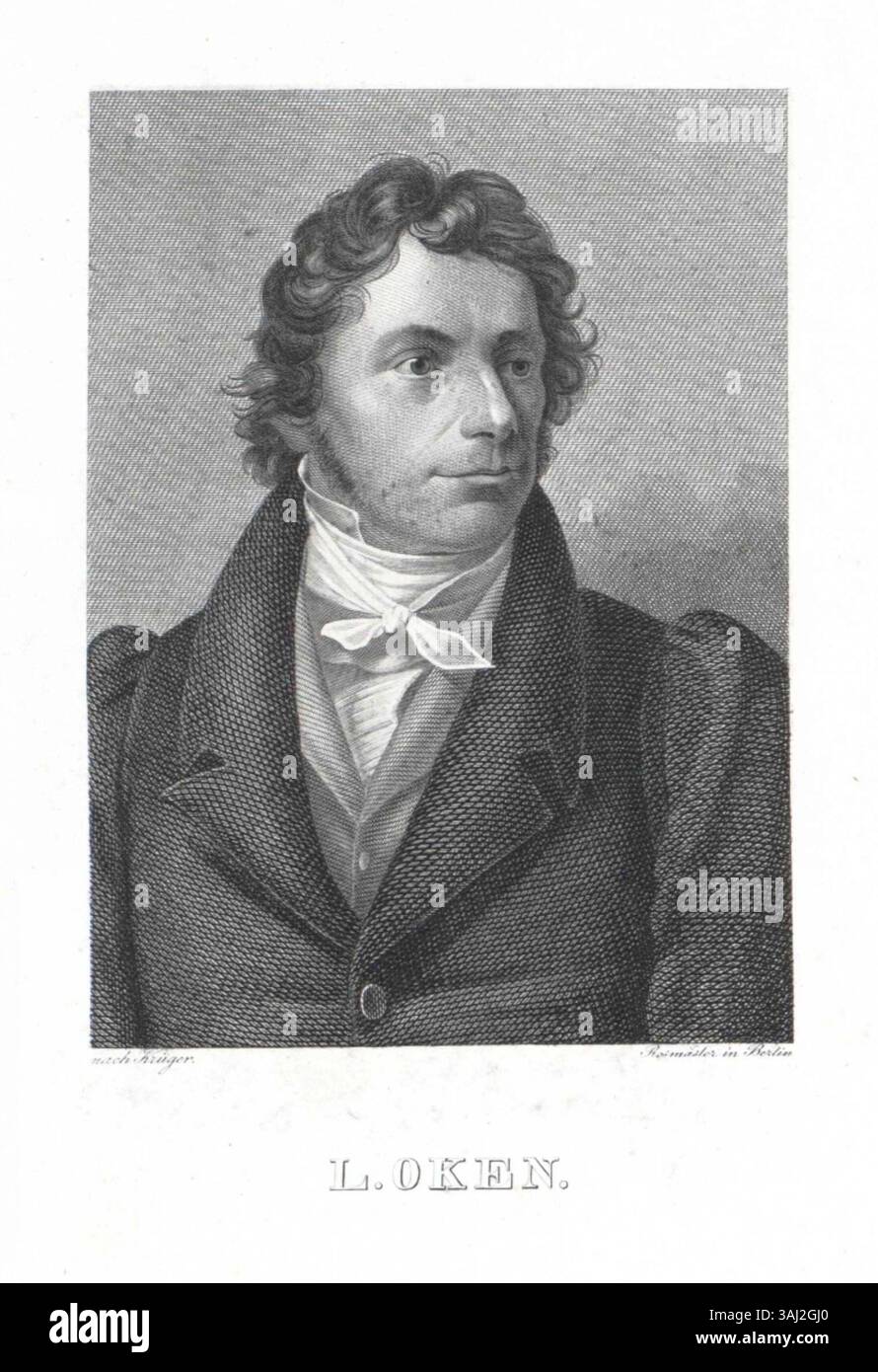 Un'incisione di Friedrich Rossmäßler, creata tra il 1821 e il 1858, illustra il lavoro scientifico di Lorenz Oken, una figura di spicco nella storia naturale e nella biologia. Foto Stock