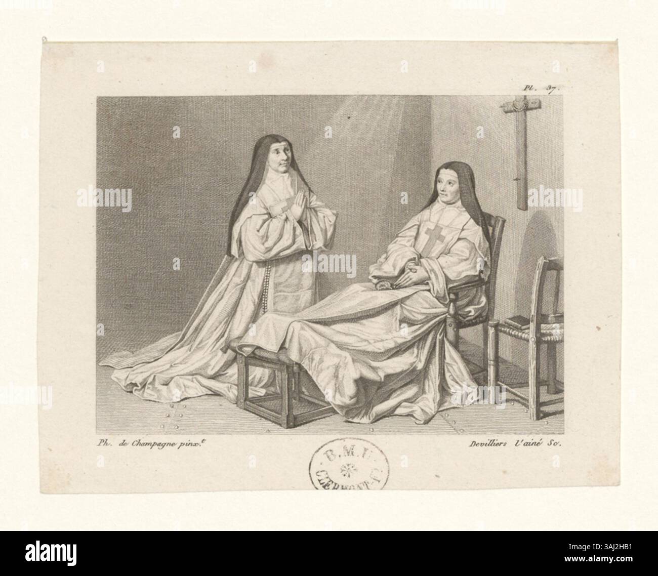 Questa stampa di Philippe de Champaigne, parte della collezione Boyer, raffigura la Mère Catherine-Agnès Arnault e sua sorella Catherine de Sainte Suzanne in un'incisione intaglio. Foto Stock