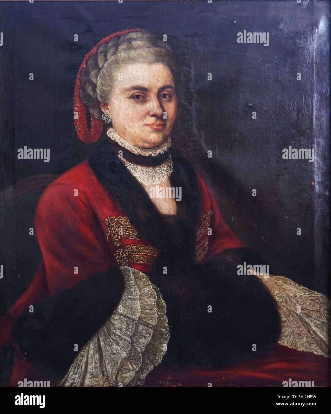 Questo ritratto ad olio del XVIII secolo di Maria Amalia di Sassonia, regina di Napoli, la raffigura in abito regale. Dipinto tra il 1700 e il 1749, riflette il suo status reale di moglie di Carlo III di Spagna. Foto Stock