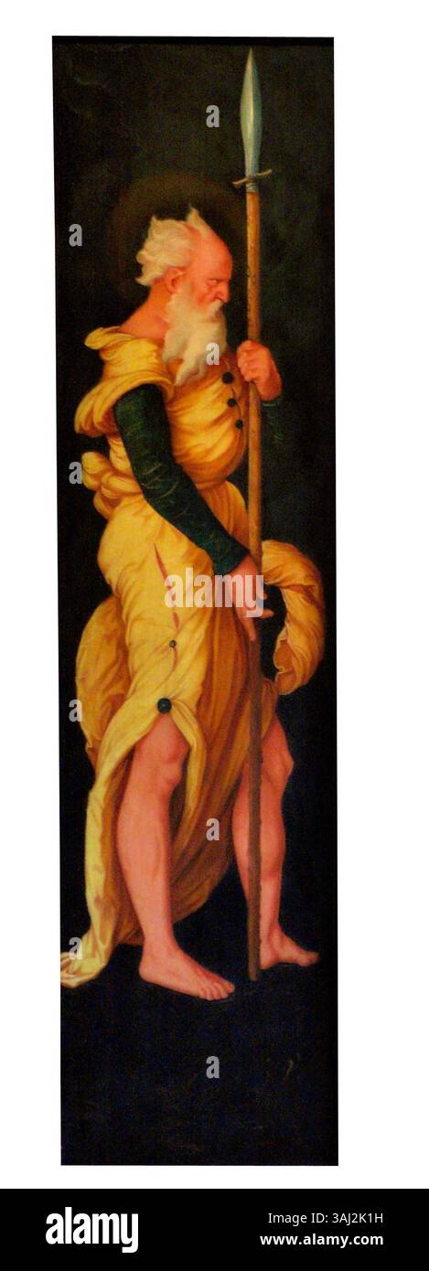 Un dipinto del 1530 di Hans Baldung Grien, raffigurante un santo in piedi. Il pezzo riflette lo stile tardo medievale e il simbolismo religioso del periodo. Foto Stock