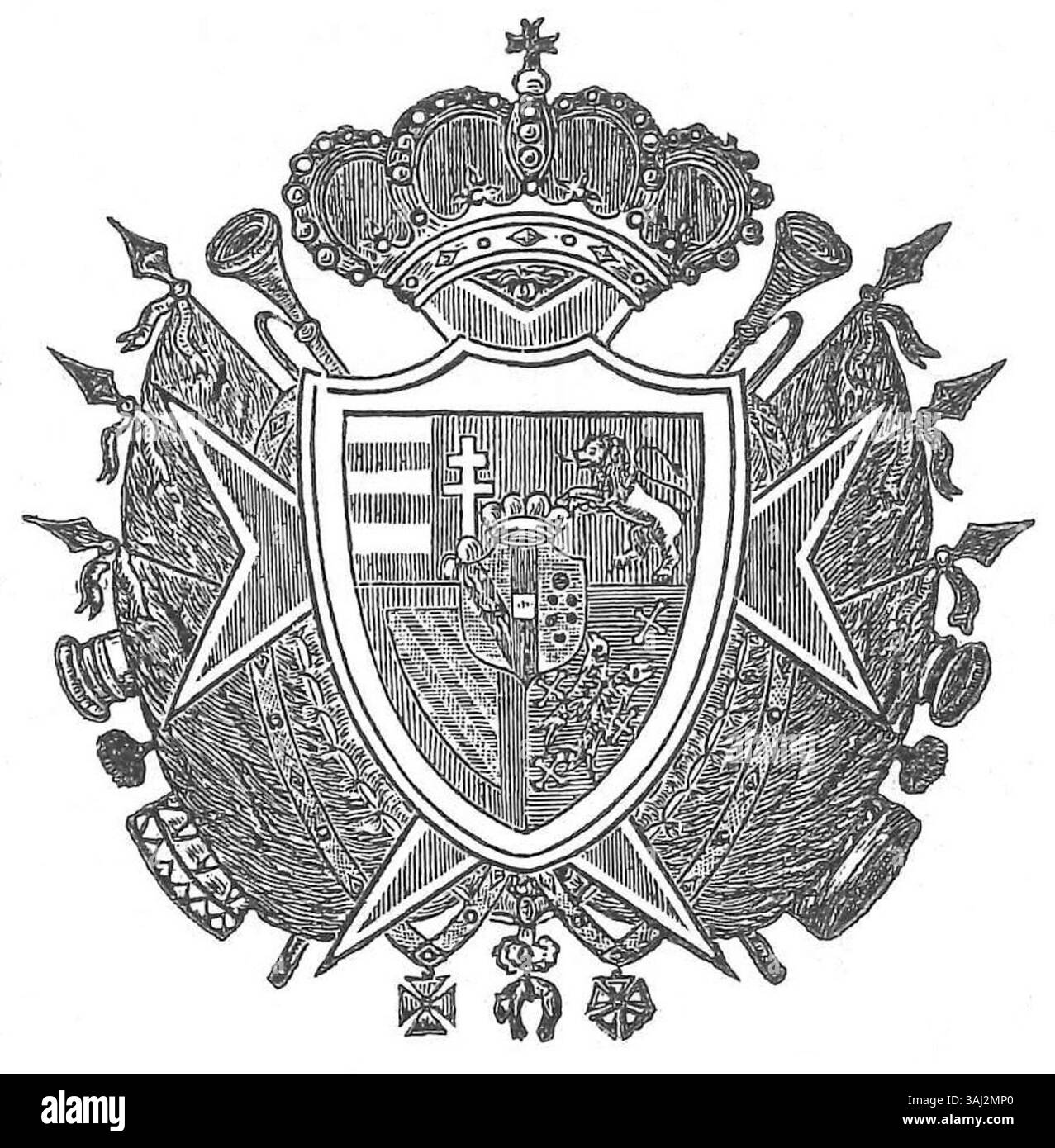 "Stemma del Granducato di Toscana" del 1842, questo emblema rappresenta il Granducato di Toscana come raffigurato in un regolamento comunale del 1842. Il simbolo araldico presenta elementi dello stemma toscano, che riflettono l'identità politica e regionale della Toscana nel XIX secolo. Foto Stock