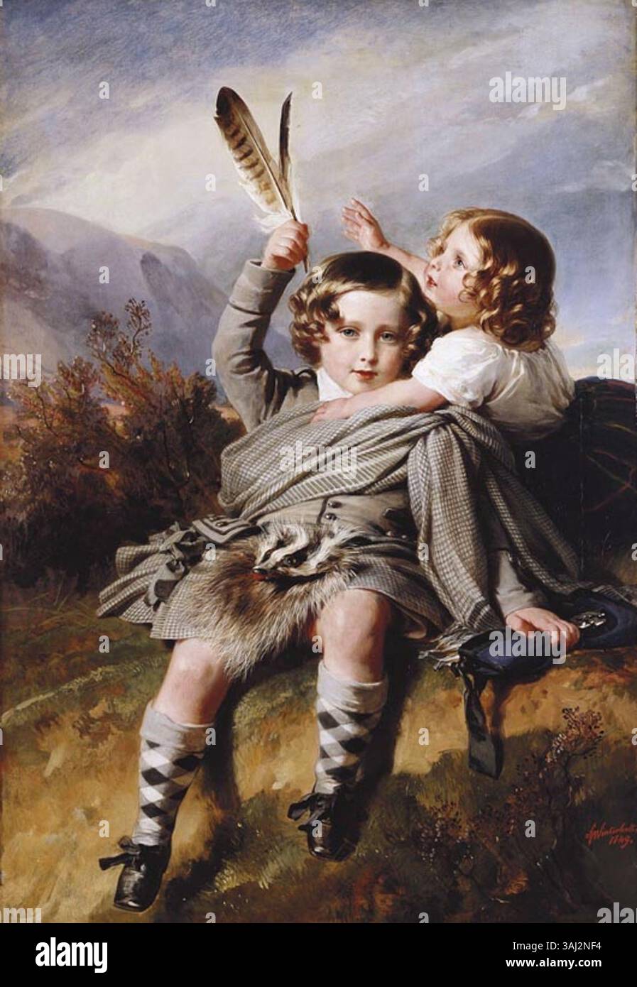 Questo ritratto di Franz Xaver Winterhalter, dipinto tra il 1848 e il 1849, raffigura il principe Alfredo e la principessa Elena, figli della regina Vittoria. Lo schizzo a olio, ospitato nella Royal Collection, mostra la maestria di Winterhalter nella ritrattistica reale. Foto Stock