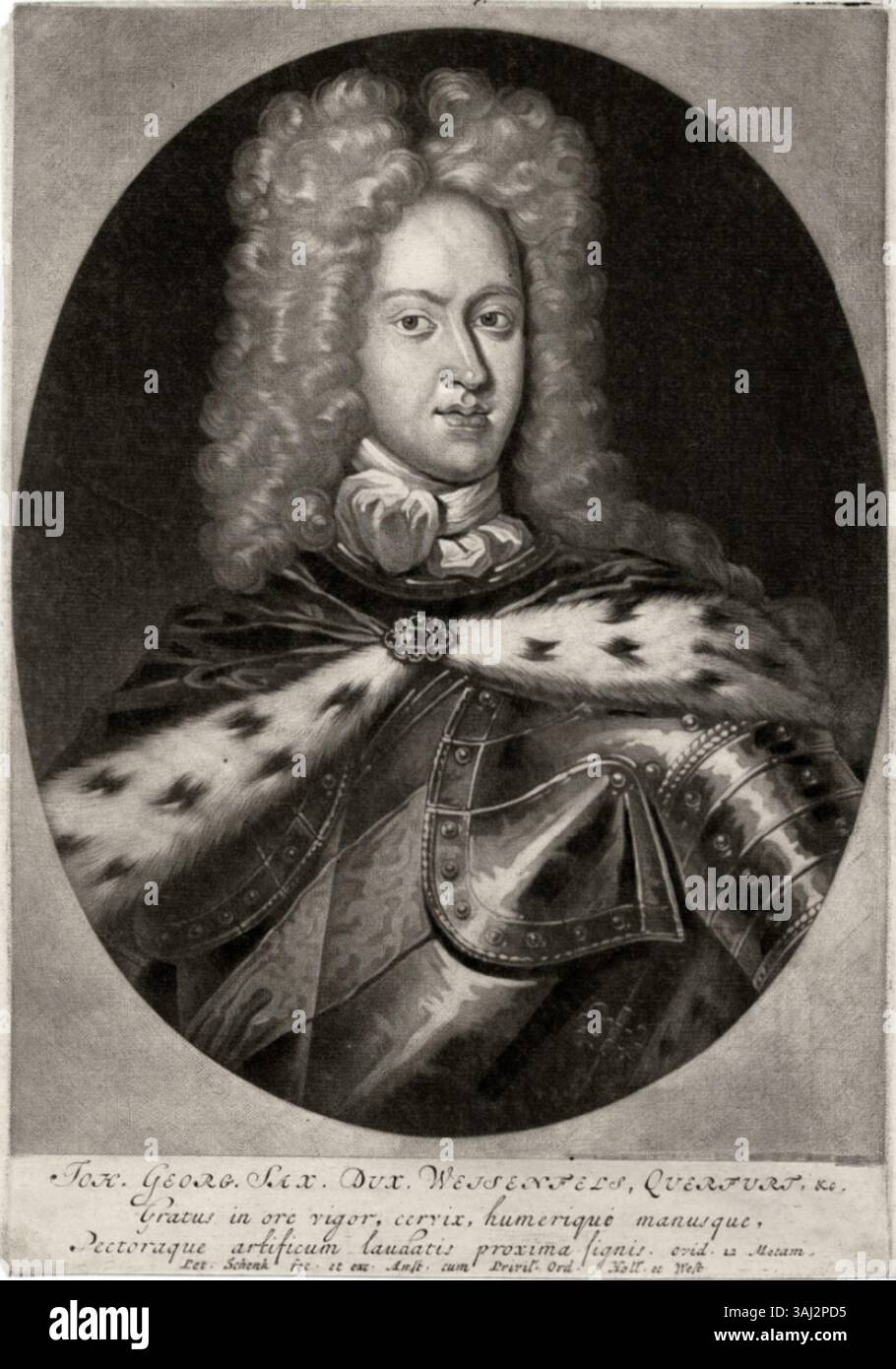 Ritratto di Johann Georg, duca di Sassonia-Weissenfels, creato tra il 1697 e il 1700 da Pieter Schenk il Vecchio. Questa stampa di mezzotinta su carta raffigura la somiglianza del duca. Foto Stock