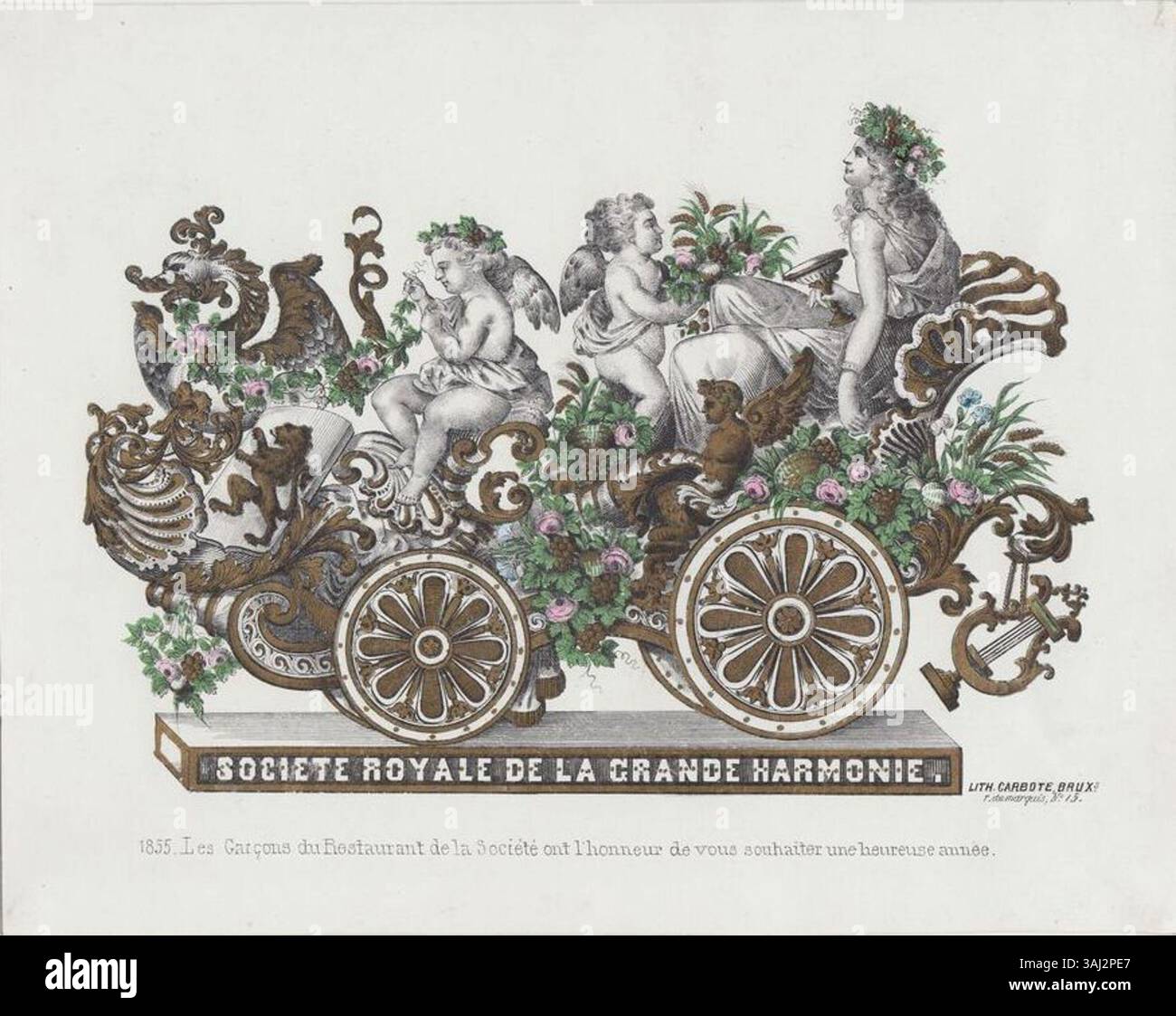 La carta di porcellana "grande Harmonie 1" del 1° gennaio 1855 è associata alla Société Royale de la grande Harmonie e segna il nuovo anno 1855. Riflette l'arte della porcellana francese del XIX secolo. Foto Stock