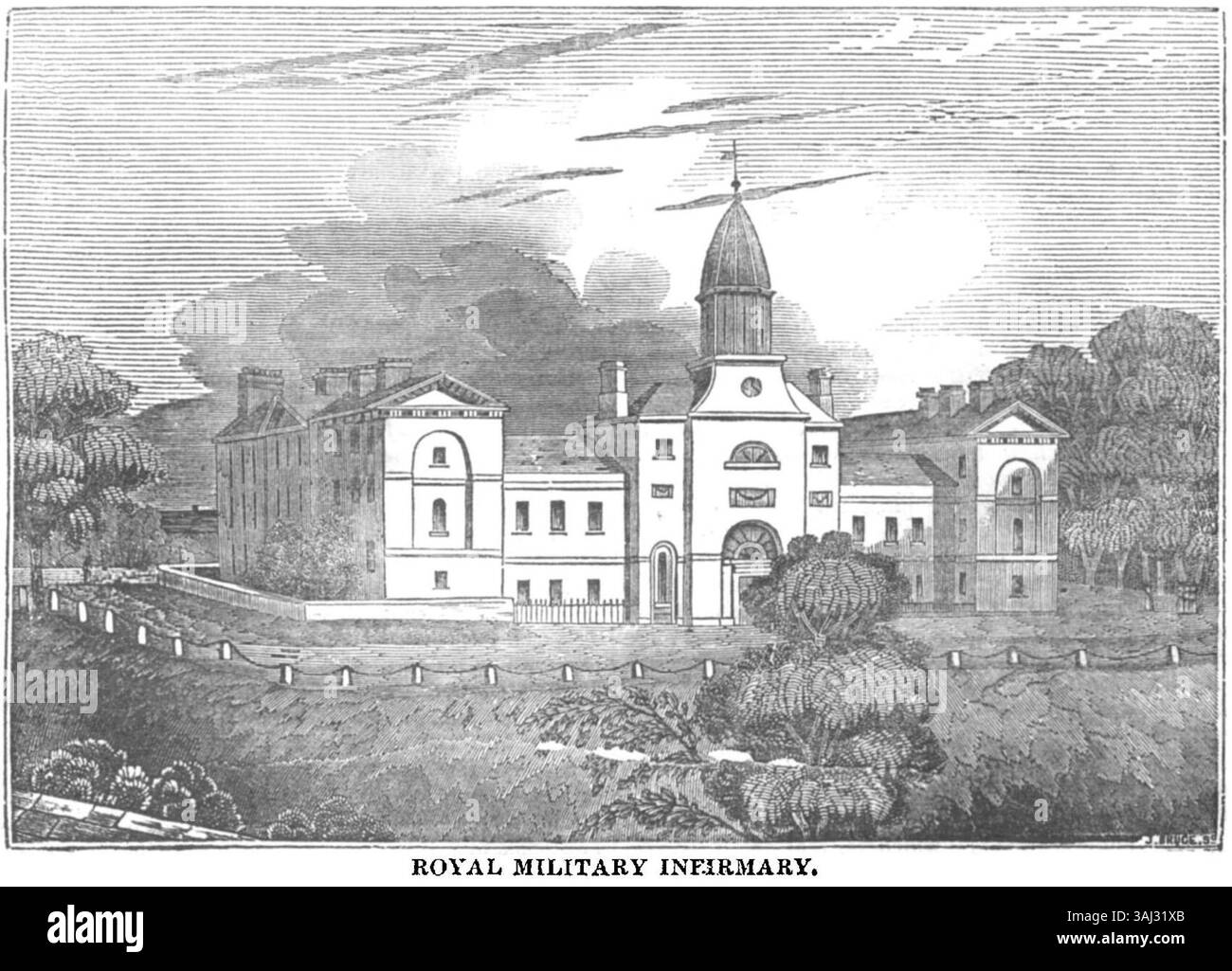 Questo articolo del 1835 del Dublin Penny Journal mette in evidenza la Royal Military Infirmary, fornendo una prospettiva storica sul suo ruolo e il suo design durante il periodo. Foto Stock