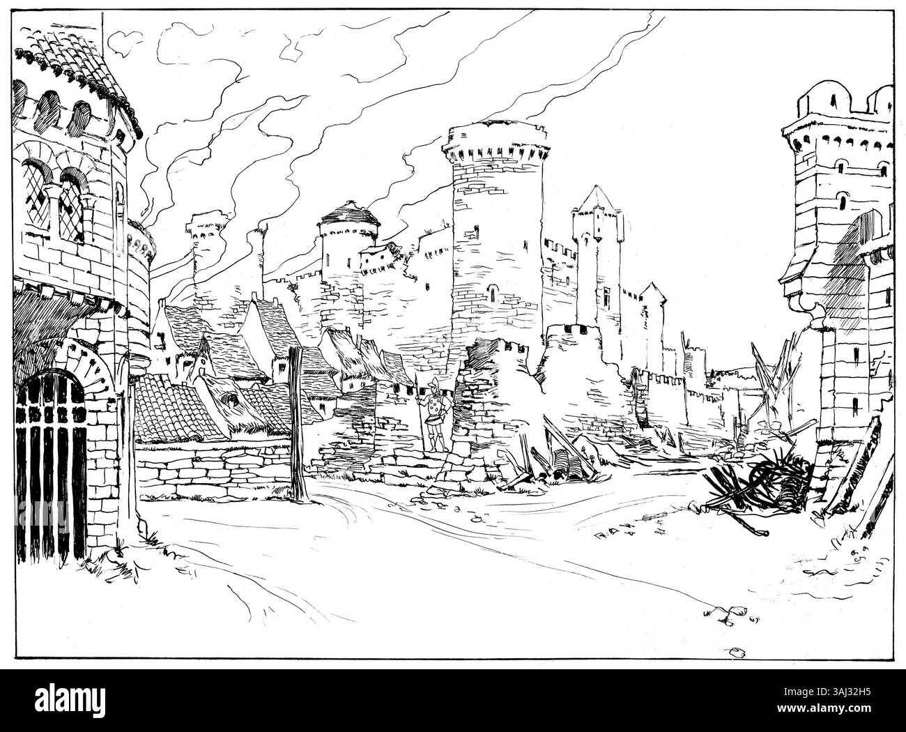 Il disegno del 1889 di G. Stein per 'Esclarmonde' di Massenet, raffigurante la prima scena del terzo atto. Il disegno di Charles Bianchini mette in mostra l'intricato design scenico dell'opera con ricchi dettagli ed eleganza tematica. Foto Stock