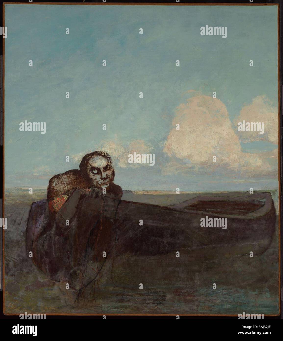 «L'Ange du Destin» (l'Angelo del destino) di Odilon Redon, creato intorno al 1899, utilizza olio su tela per raffigurare un essere celeste che rappresenta il destino. Il dipinto riflette il fascino di Redon per i temi mistici e simbolici. Foto Stock